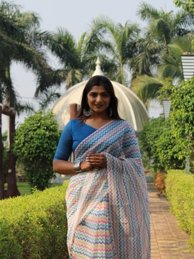 Weaving Print Fancy White Saree