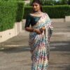 Multi Color Weaving Print White Saree