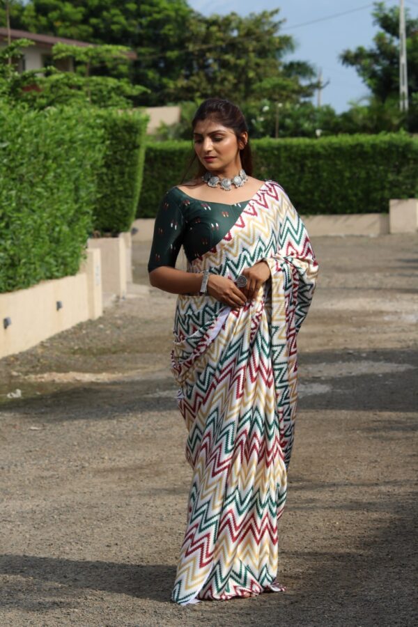 Multi Color Weaving Print White Saree