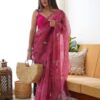 Stylish Wedding Organza Pink Saree