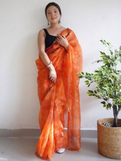 Festival Wear Organza Orange Saree