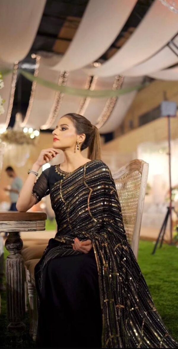 Fancy Party Sequence Black Saree