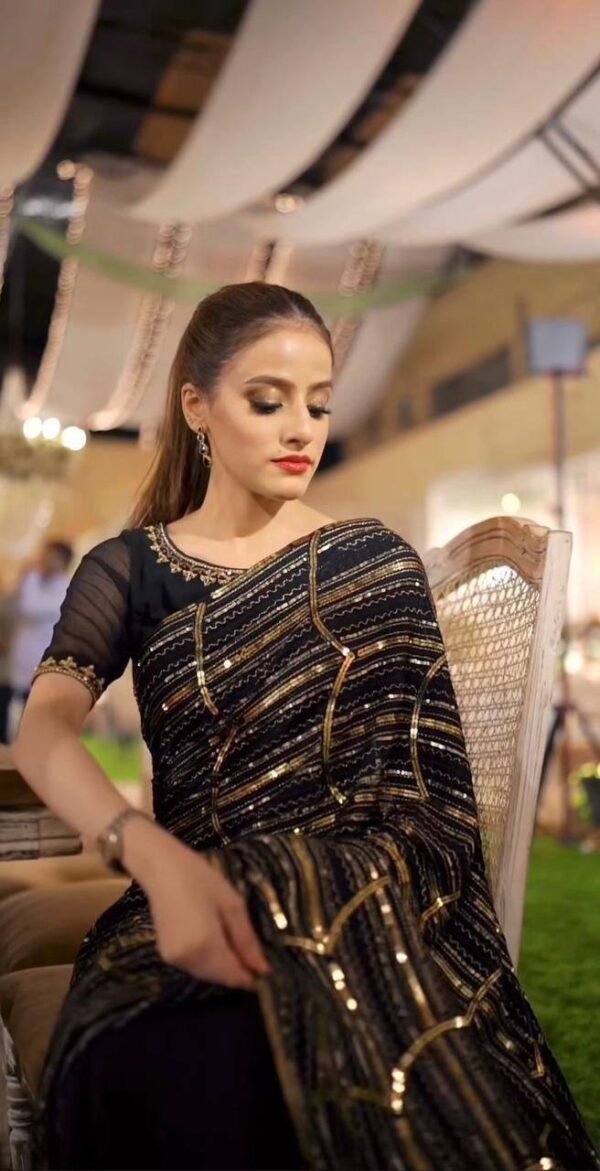 Fancy Party Sequence Black Saree
