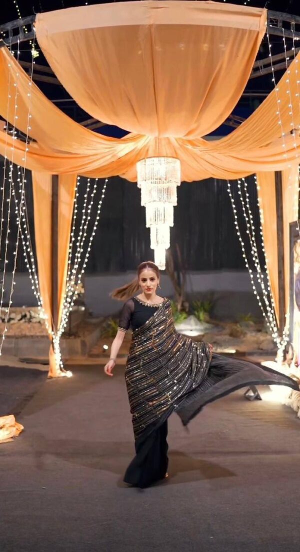 Fancy Party Sequence Black Saree