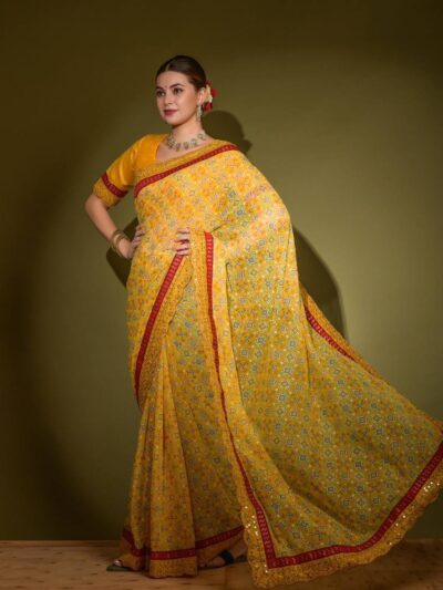 Wedding Patola Design Yellow Saree