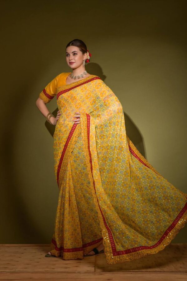 Wedding Patola Design Yellow Saree