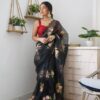 Stylish Organza Floral Black Saree