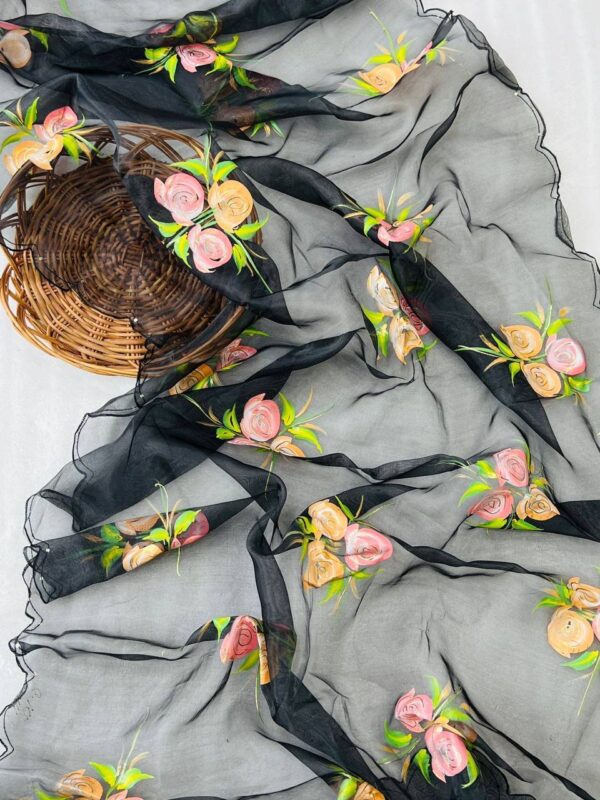 Stylish Organza Floral Black Saree