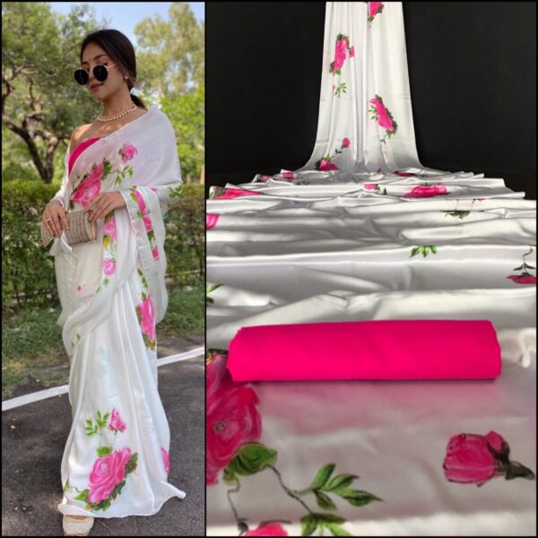 Party Wear Organza Floral Printed Saree For Women