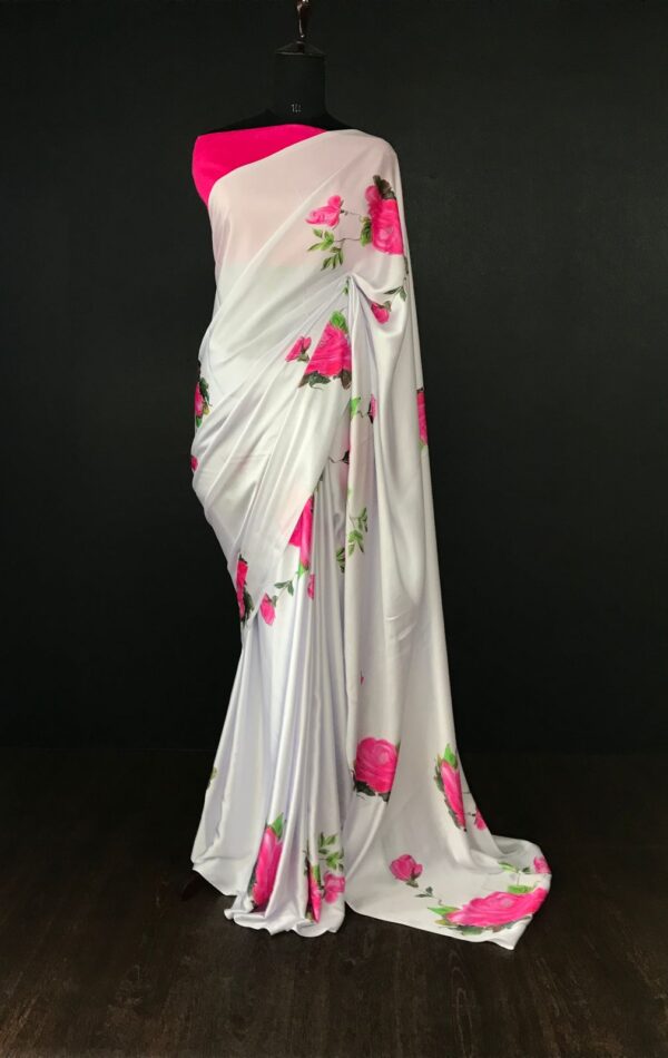 Pink Flower Saree