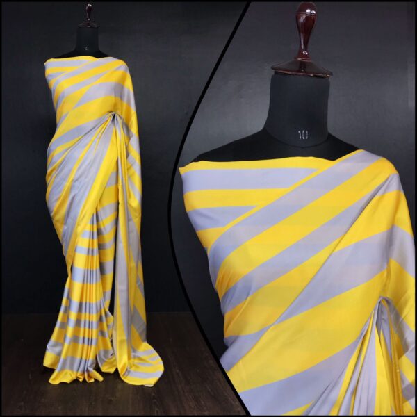 Wedding Yellow Stylish Sequence Satin Saree