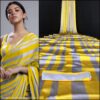 Wedding Yellow Stylish Sequence Satin Saree