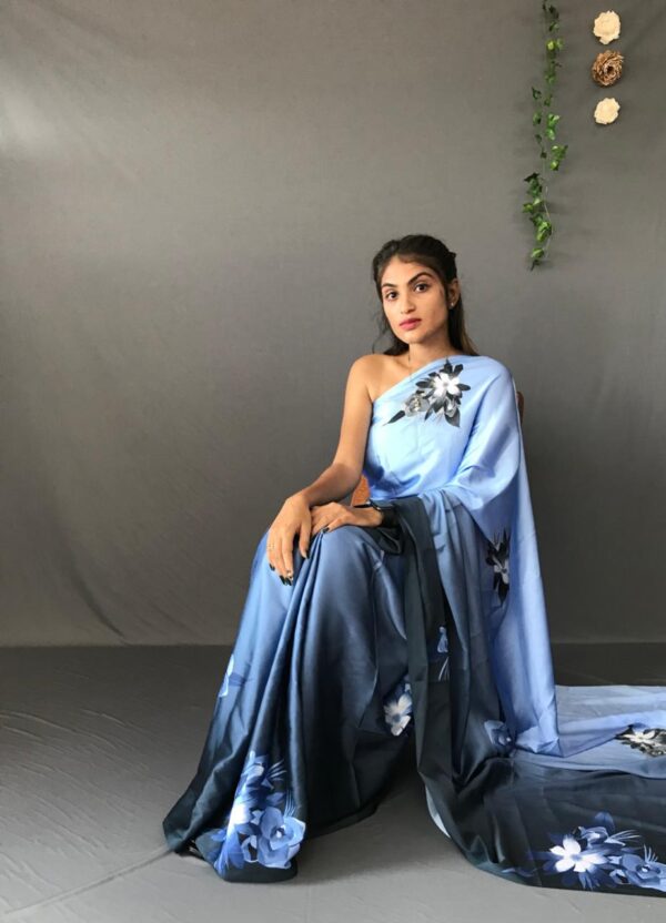 Blue Digital Print Saree Online