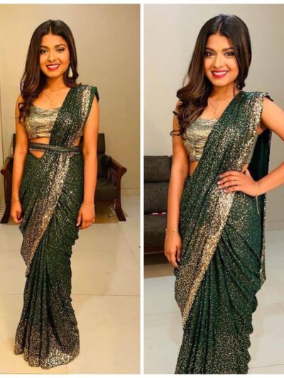 Buy Party Sequence Work Green Saree