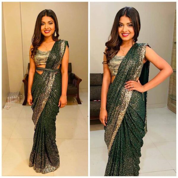 Buy Party Sequence Work Green Saree