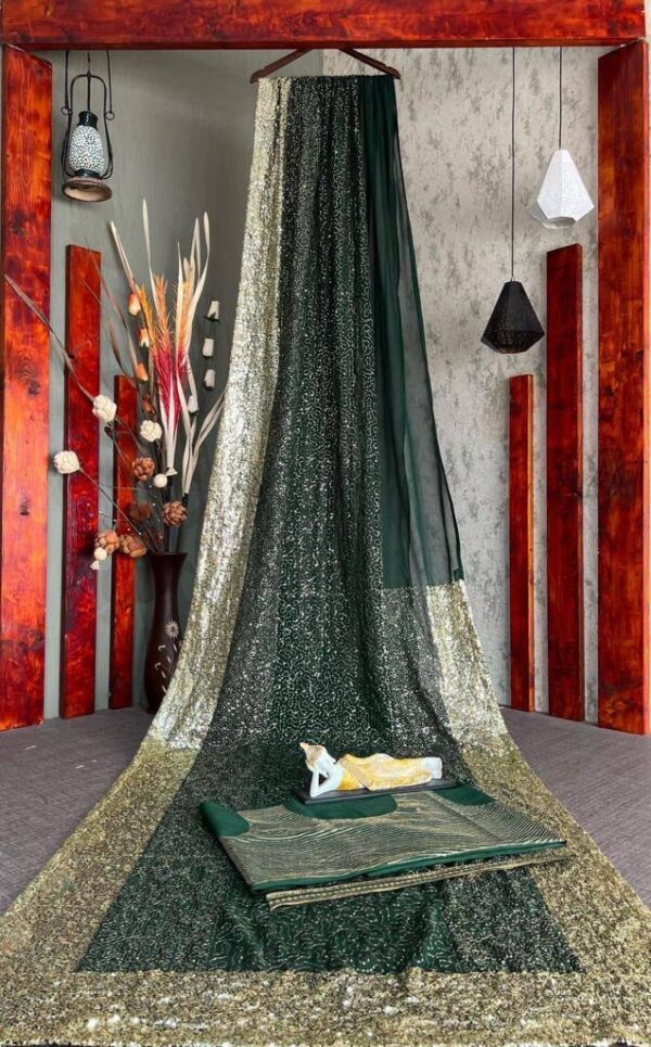 Party Sequence Work Green Saree