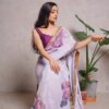 Floral Print Design White Saree