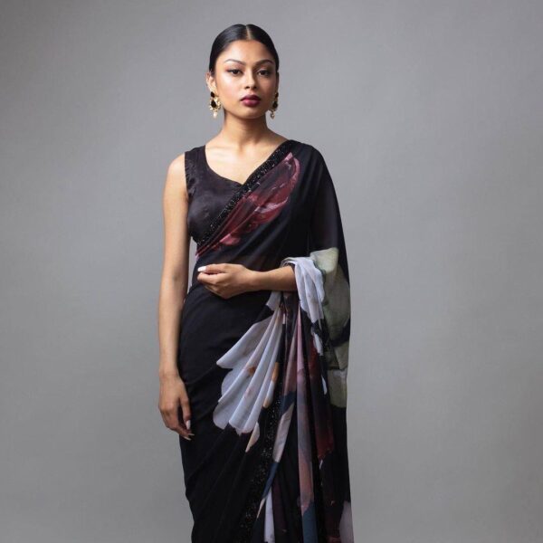 Designer Black Saree with Lace Border