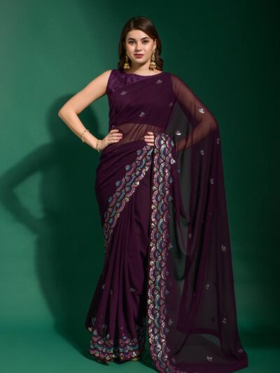 Fancy Party Wear Sequence Work Purple Saree