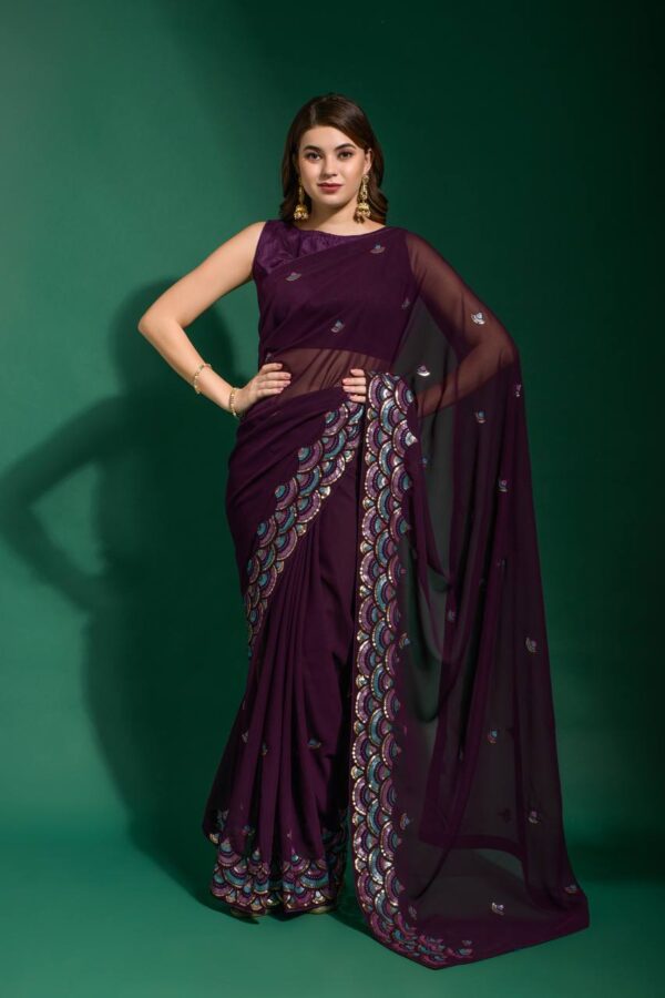 Fancy Party Wear Sequence Work Purple Saree