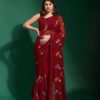 Floral Design Sequence Work Red Saree