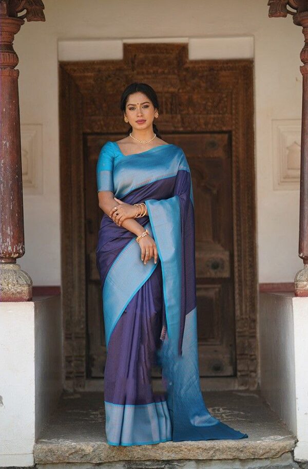 Banarasi Blue Saree with Sky Blue Border