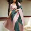 Designer Silk Pink Border Green Saree