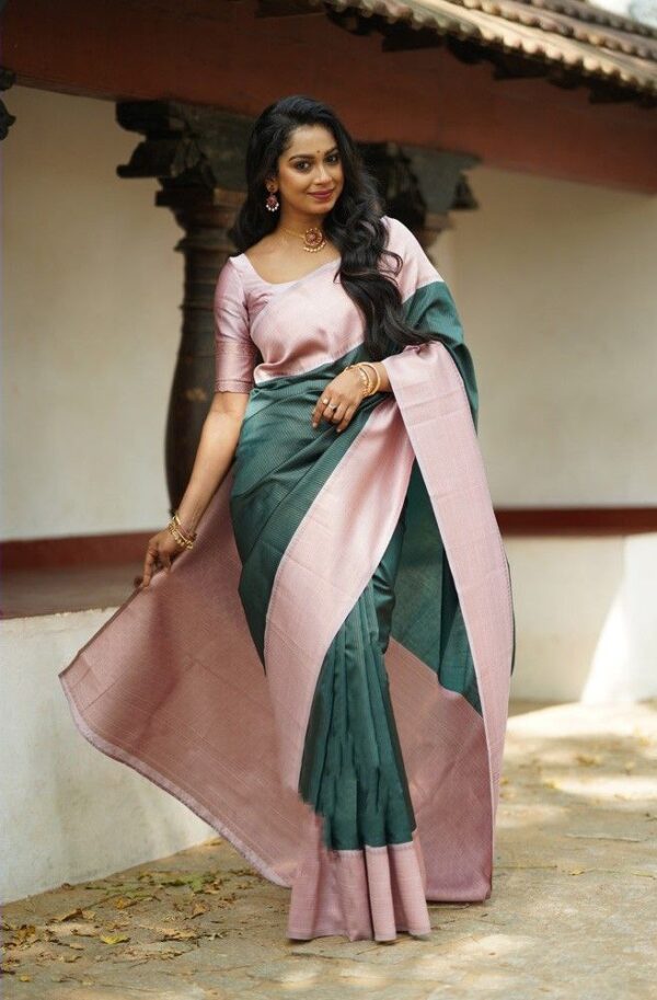 Designer Silk Pink Border Green Saree