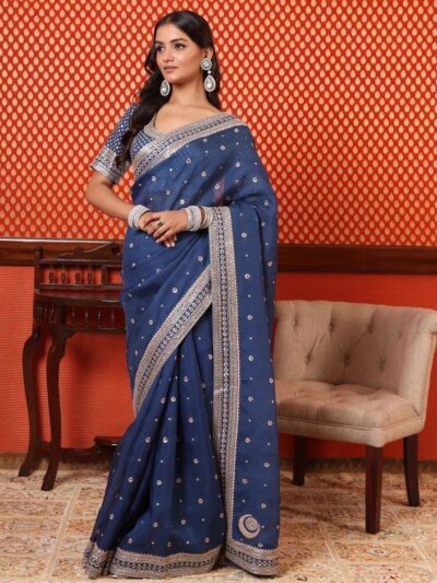 Wedding Party Wear Sequence Blue Saree