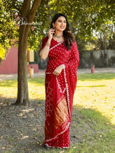 Traditional Bandhani Red Saree