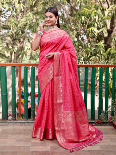 Wedding Bandhej Silk Pink Saree