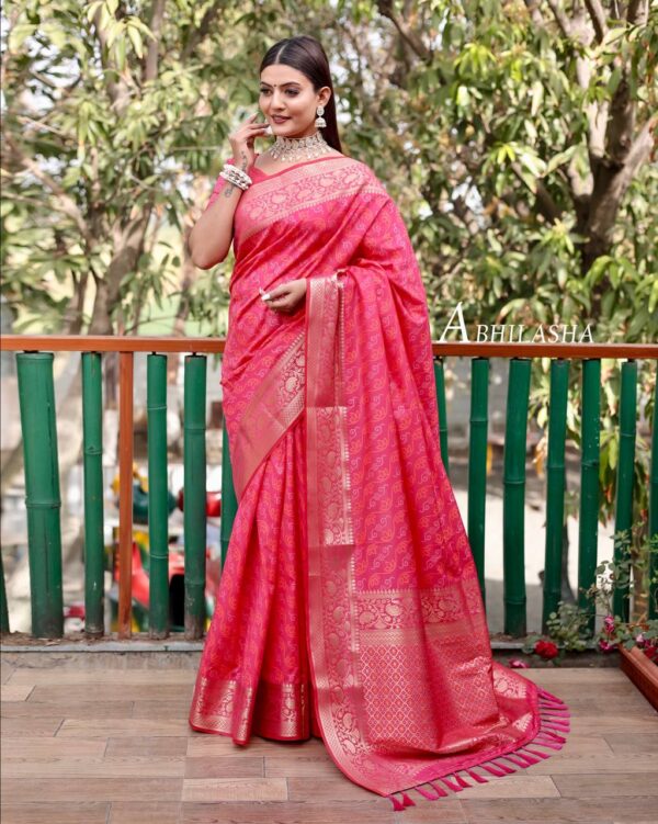 Wedding Bandhej Silk Pink Saree