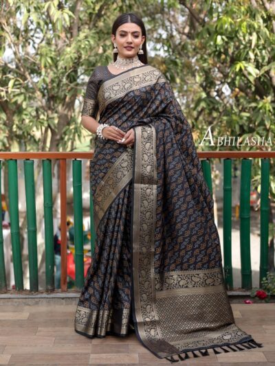 Dark Blue Saree in Bandhani Design