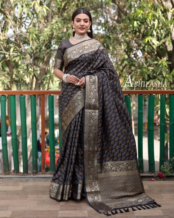 Dark Blue Saree in Bandhani Design