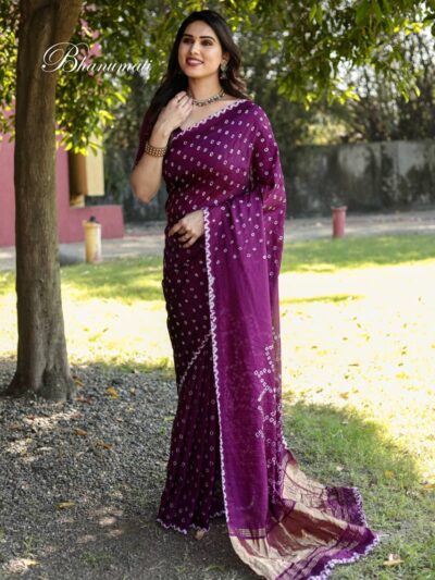 Wedding Bandhani Purple Saree