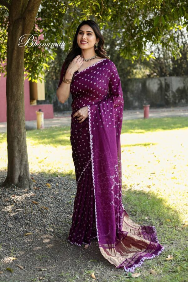 Wedding Bandhani Purple Saree