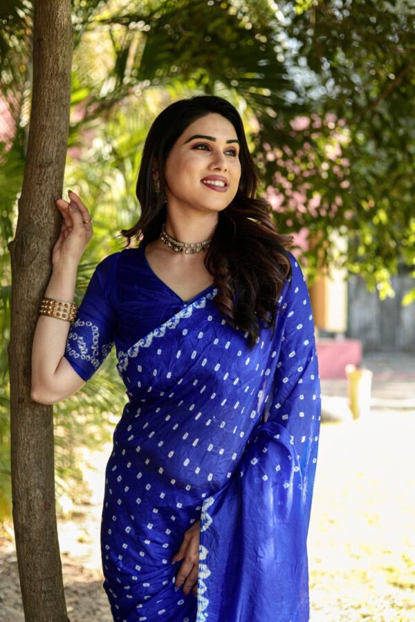 Blue Bandhani Saree