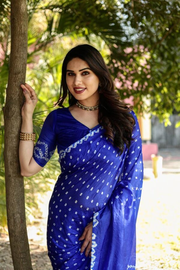 Blue Bandhani Saree