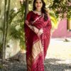 Bandhani Maroon Saree in Silk