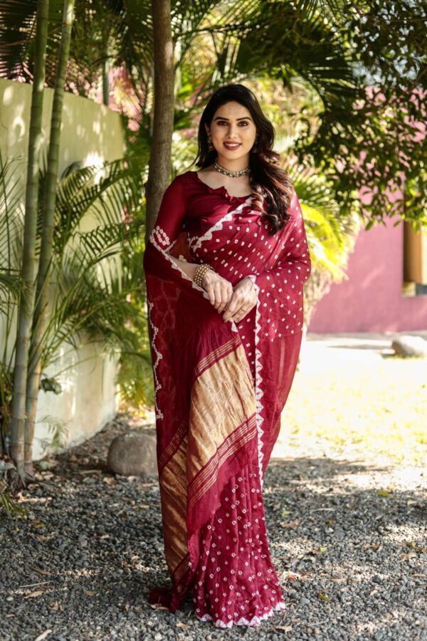 Bandhani Maroon Saree in Silk