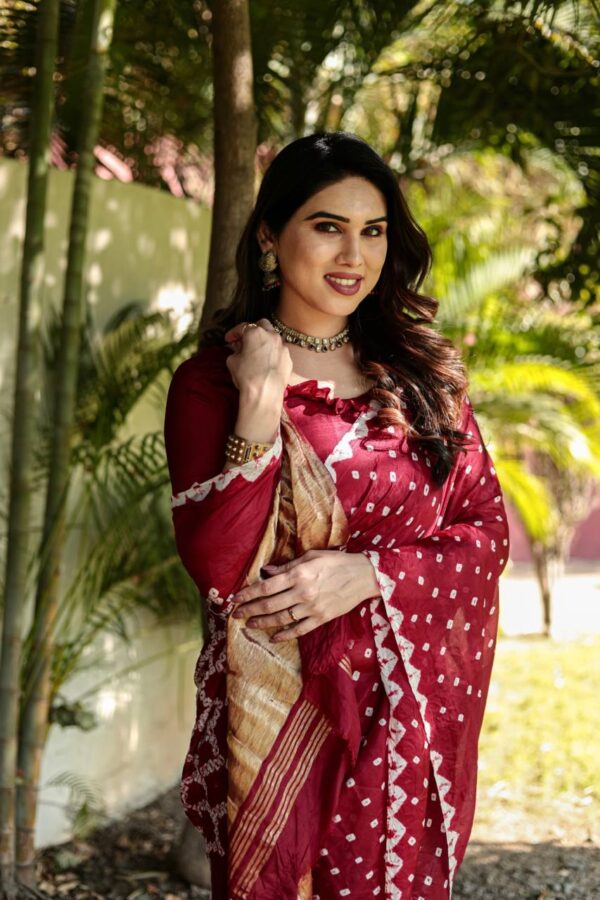 Bandhani Maroon Saree in Silk