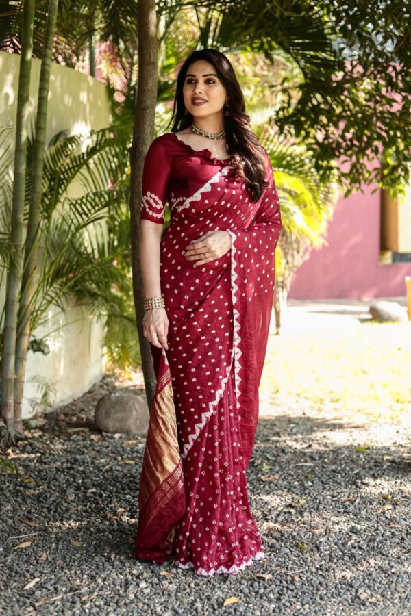 Bandhani Maroon Saree in Silk