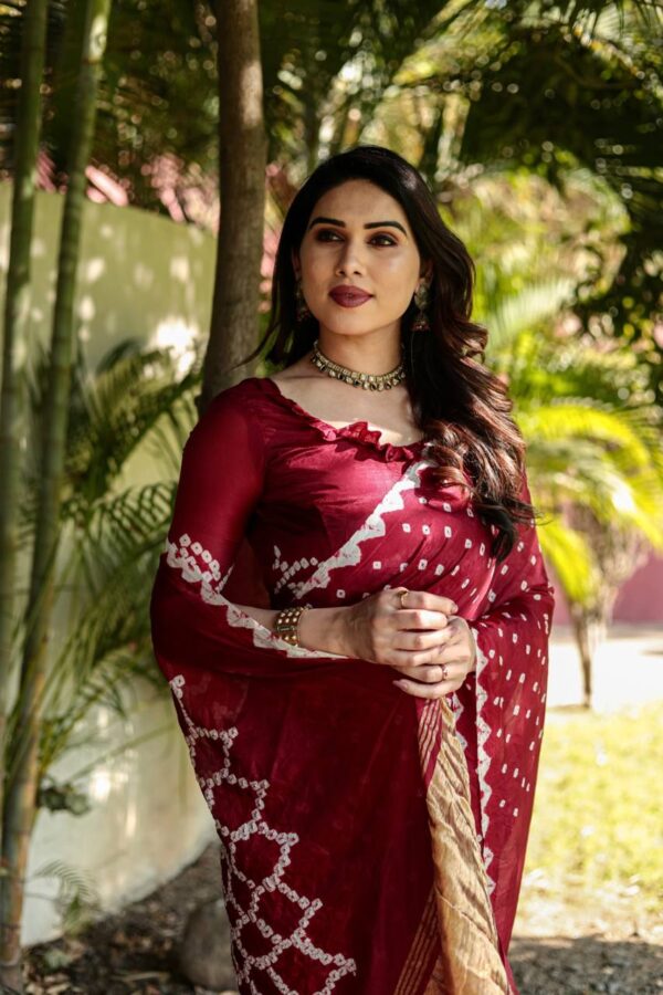 Bandhani Maroon Saree in Silk