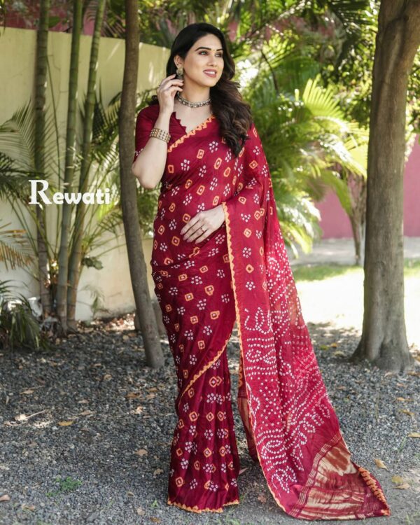 Bandhani Design Silk Maroon Saree