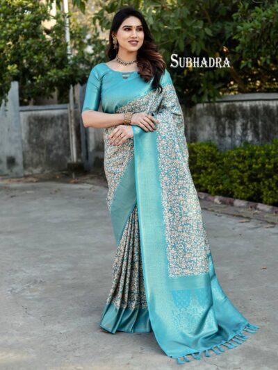 Fancy Sky Blue Saree For Festival Wear