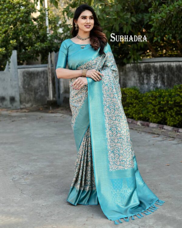Fancy Sky Blue Saree For Festival Wear