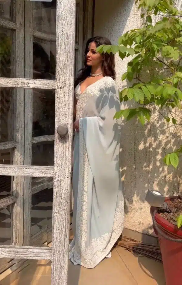 Sky Blue Pakistani Sequence Saree