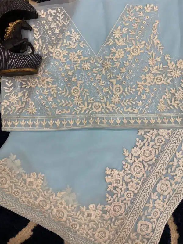 Sky Blue Pakistani Sequence Saree