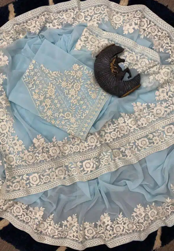 Sky Blue Pakistani Sequence Saree