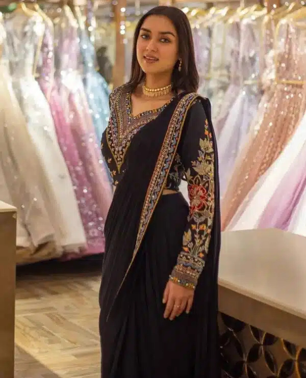 Wedding Pakistani Embroidery Black Saree